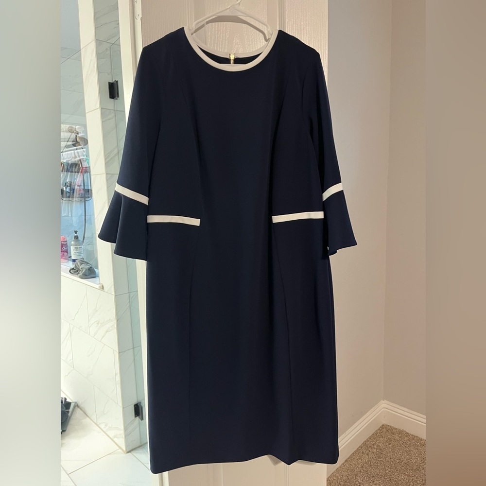 Calvin Klein bell sleeve navy blue dress